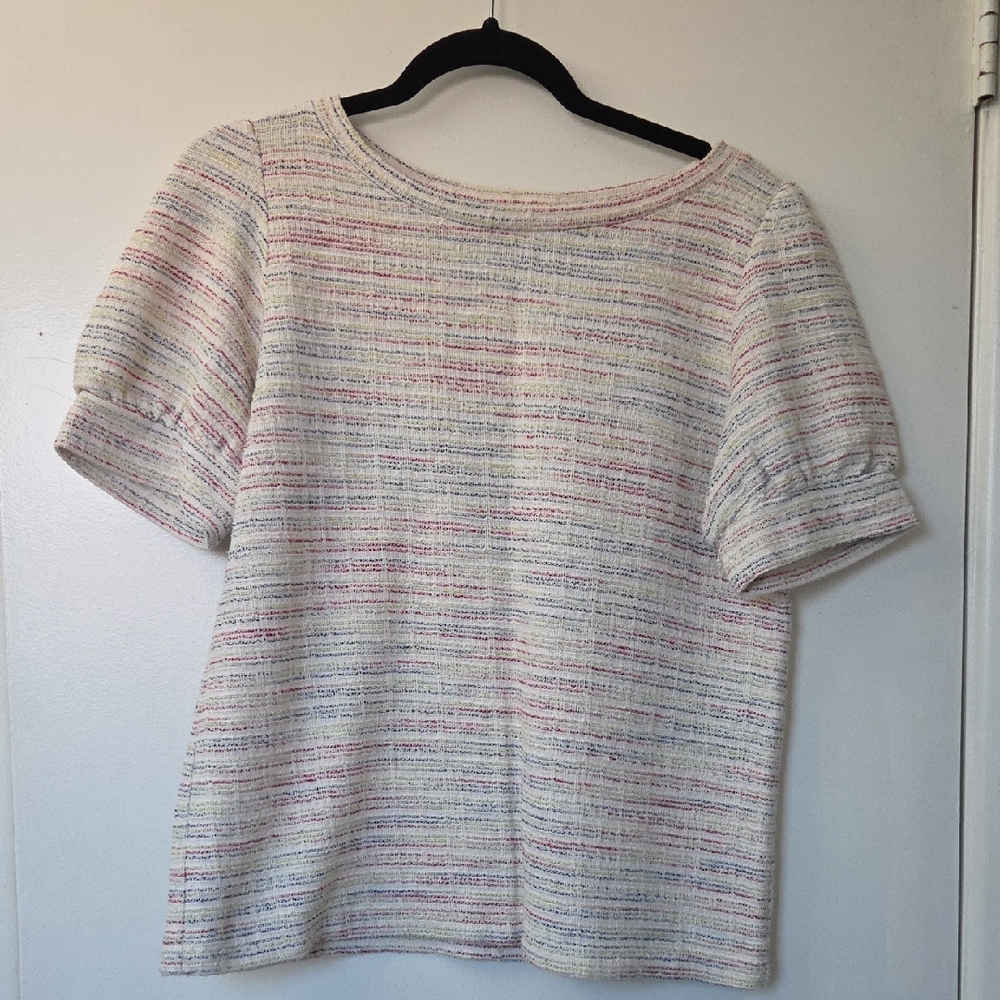 LOFT Cream and Pink Textured Blouse